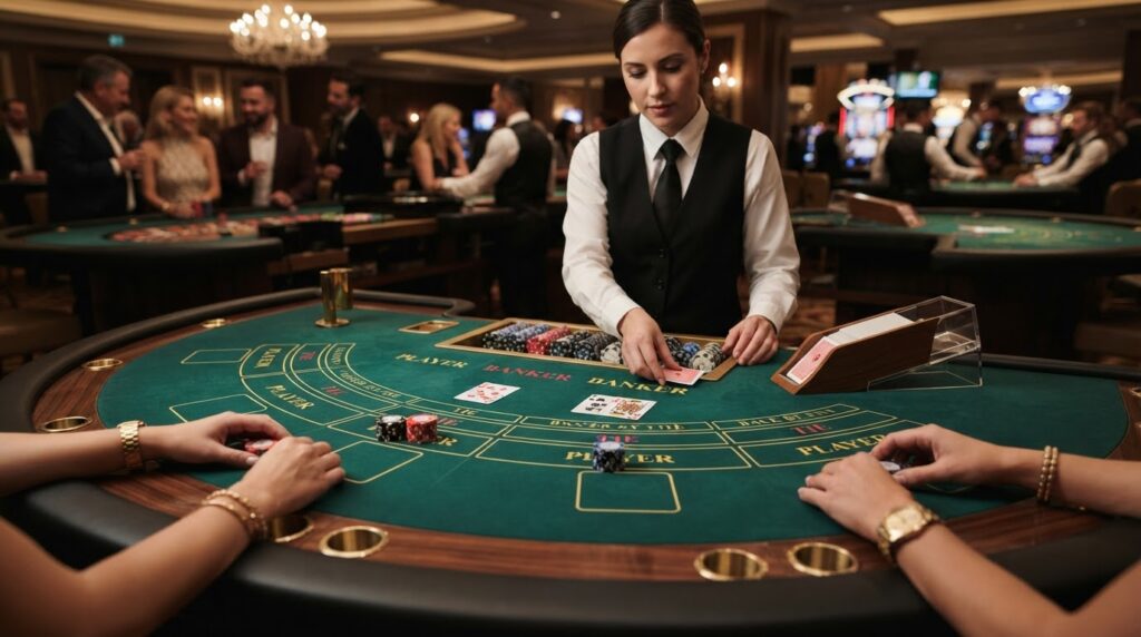 Cách Chọn Trang Đánh Baccarat Uy Tín Và An Toàn Bàn chơi Baccarat chuyên nghiệp trong sòng bài với bài và chip đặt cược