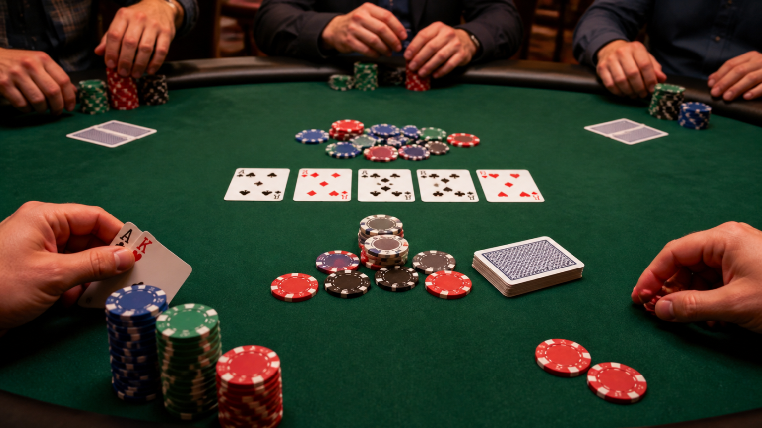 Online poker table with cards and chips