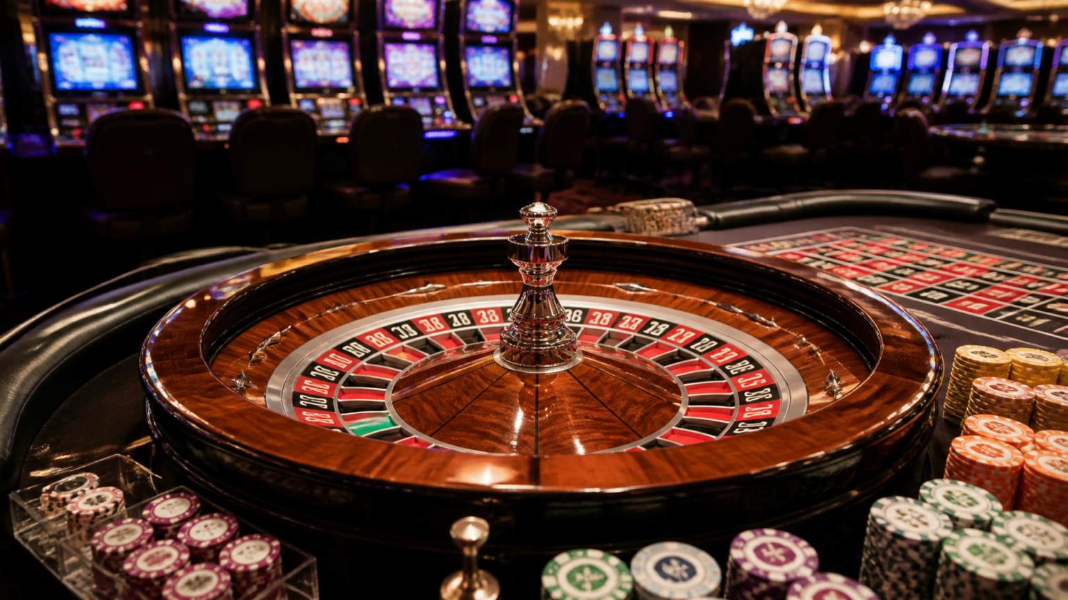 Tavolo da roulette e slot machine, tema casino online