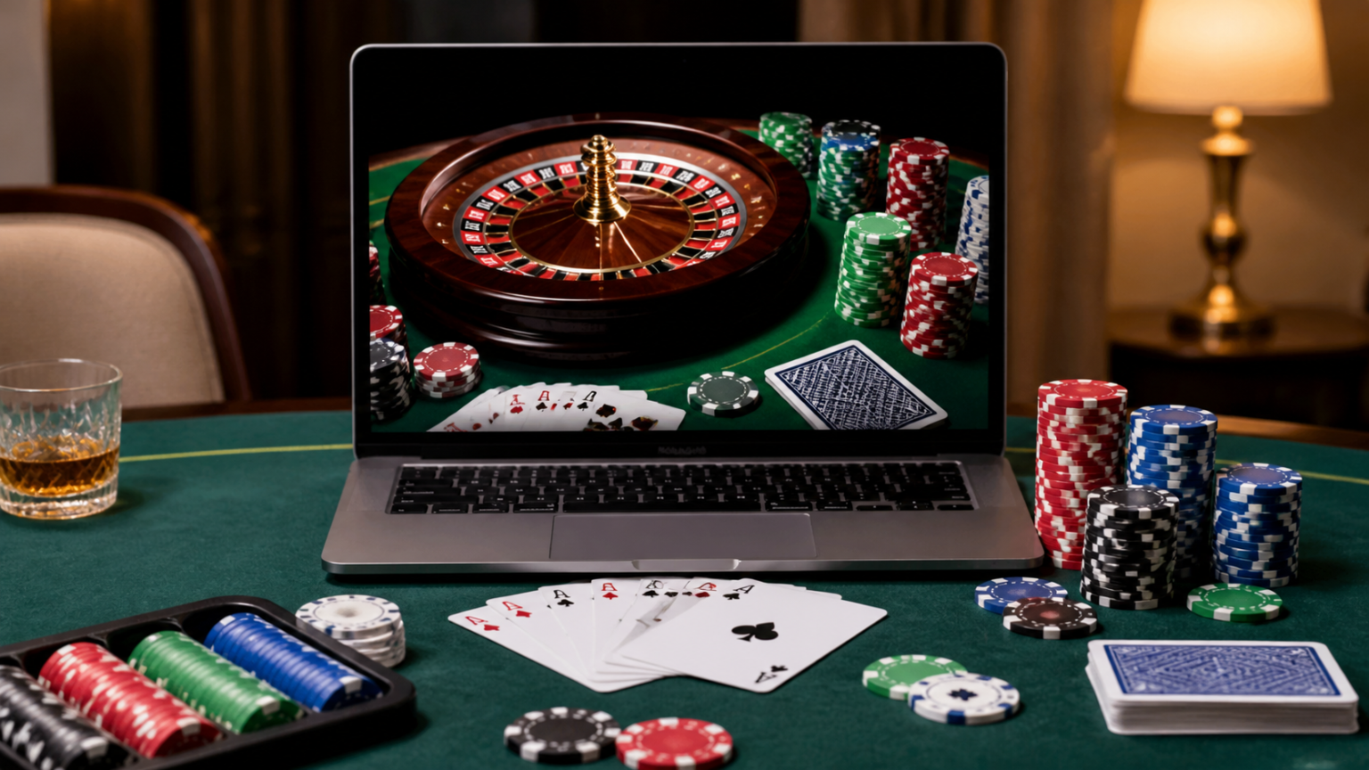 Online Casino Malaysia: A Practical Guide for Players Laptop showing an online casino interface with cards and chips