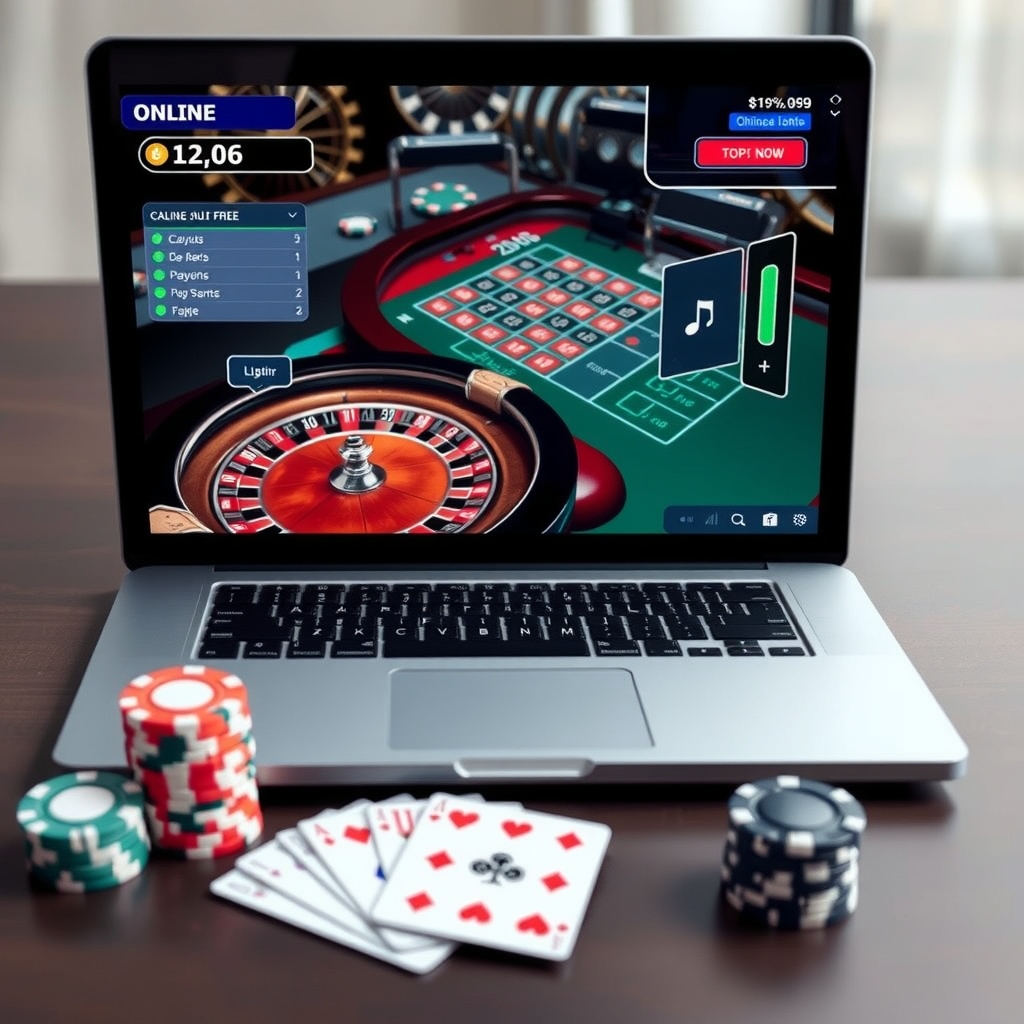 Singapore online casino: A Practical Guide to Game Selection Laptop displaying an online casino roulette game beside casino chips and playing cards.